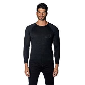 Jared Lang Merino Wool Sweater Faux Pocket Crew Neck Charcoal Men's Large